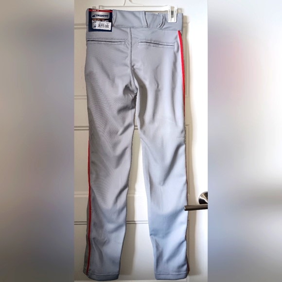 NEW Champro Sports: Grey w/ Red Stripe, Open/Adjustable Bottom Baseball Pants - Picture 2 of 6
